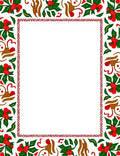 Festive Red Green Leafy Floral Border Rug