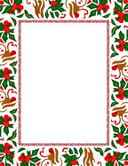 Festive Red Green Leafy Floral Border Rug