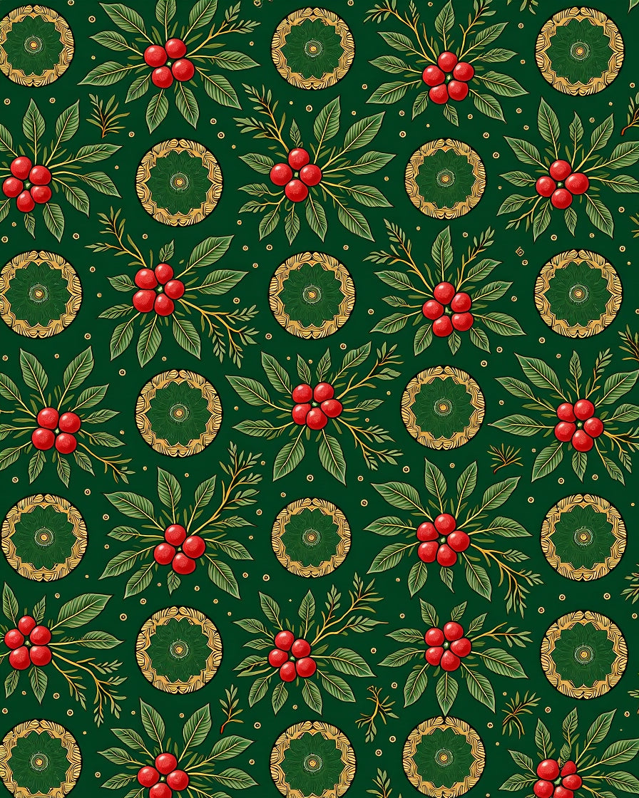 Emerald Green Holly Berry Medallion Rug