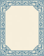 Navy Blue Scrollwork Floral Border Rug