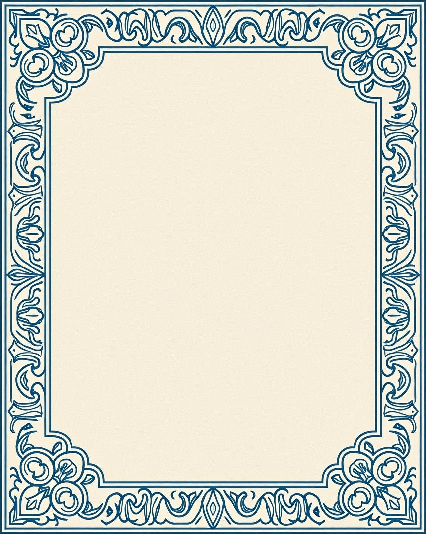 Navy Blue Scrollwork Floral Border Rug