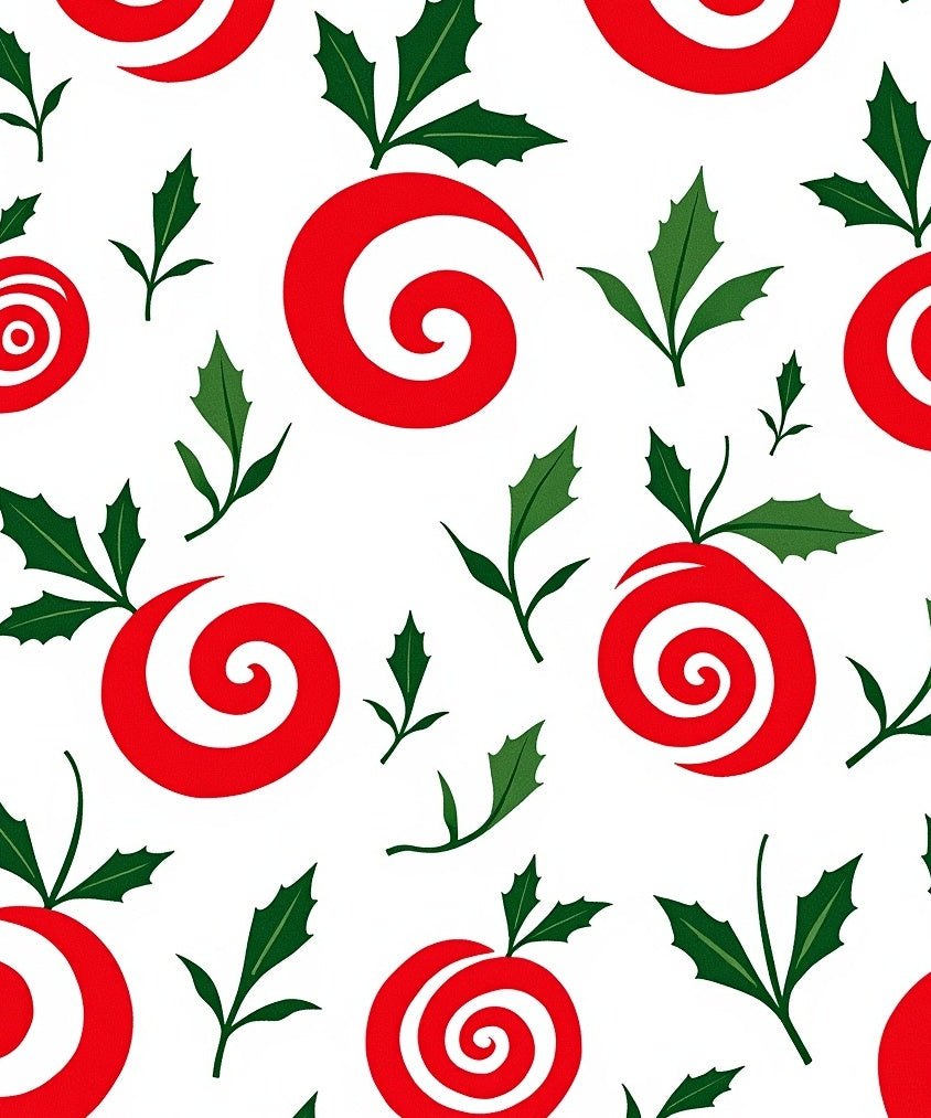 Red Swirl Ornament with Holly Sprigs Rug