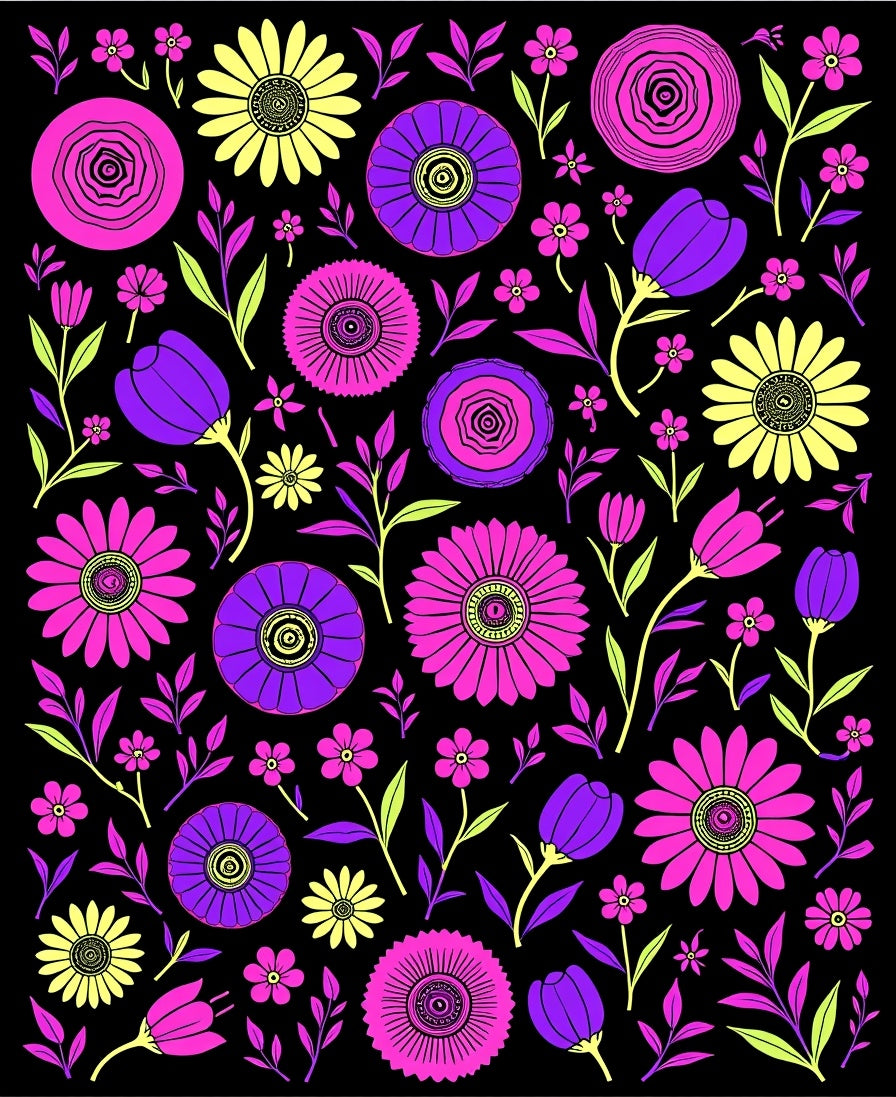 Vivid Violet Pink Yellow Floral Collage Rug