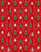 Green Christmas Trees and Stars Red Rug