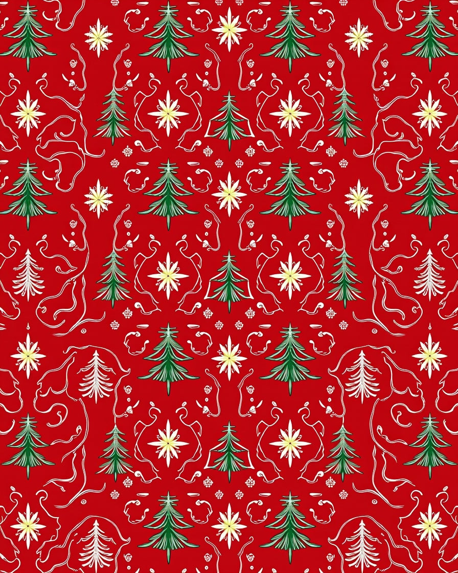 Green Christmas Trees and Stars Red Rug
