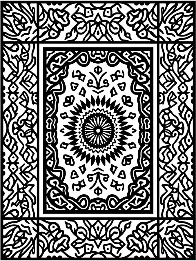 Intricate Black White Mandalas Border Rug