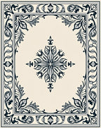Classic Ivory Dark Floral Border Rug