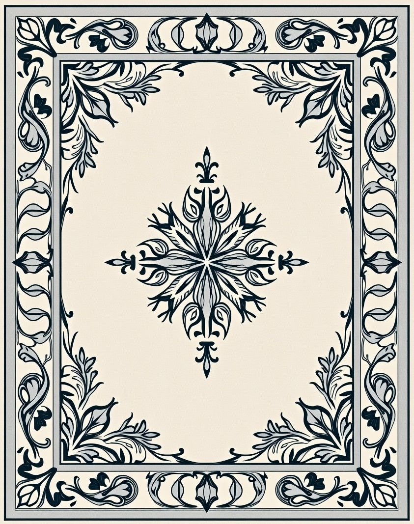 Classic Ivory Dark Floral Border Rug