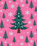 Teal Christmas Trees Snowflakes Pink Background Rug