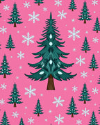 Teal Christmas Trees Snowflakes Pink Background Rug