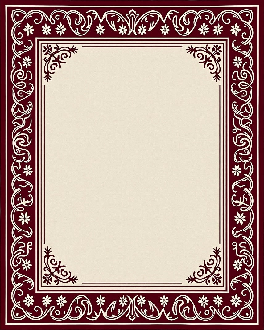 Crimson Floral Vine Scroll Border Rug