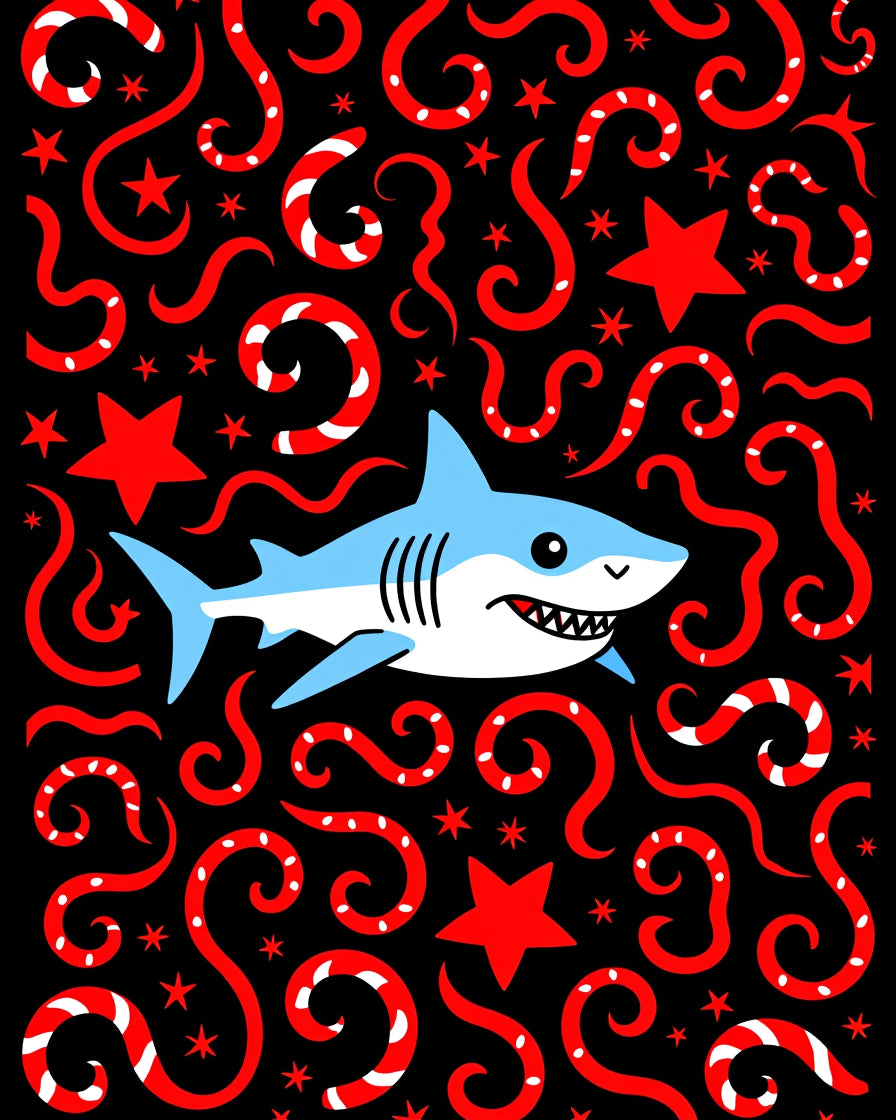 Cute Blue Shark Swirling Red Tentacles Rug