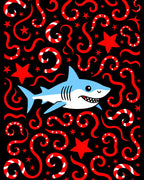 Cute Blue Shark Swirling Red Tentacles Rug