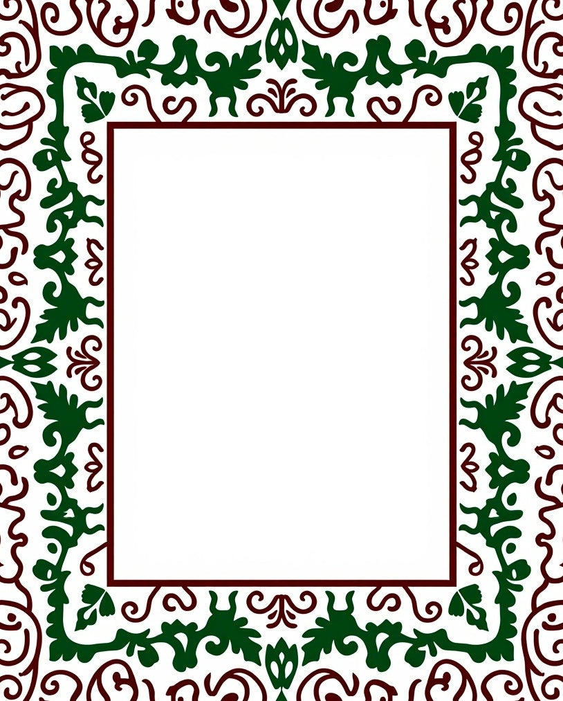 Deep Green Vine Scroll Frame Rug