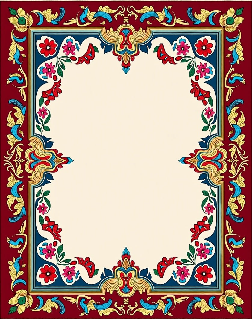 Crimson Red Floral Border Artwork Rug
