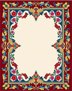 Crimson Red Floral Border Artwork Rug