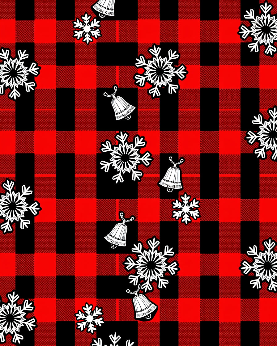 Red Black Buffalo Check Snowflakes Bells Rug