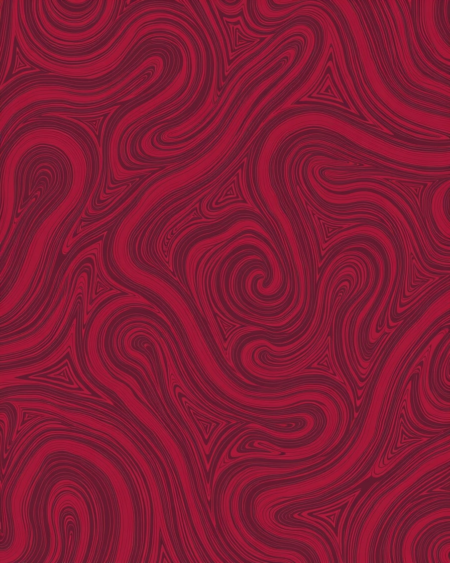 Crimson Swirling Abstract Waves Rug