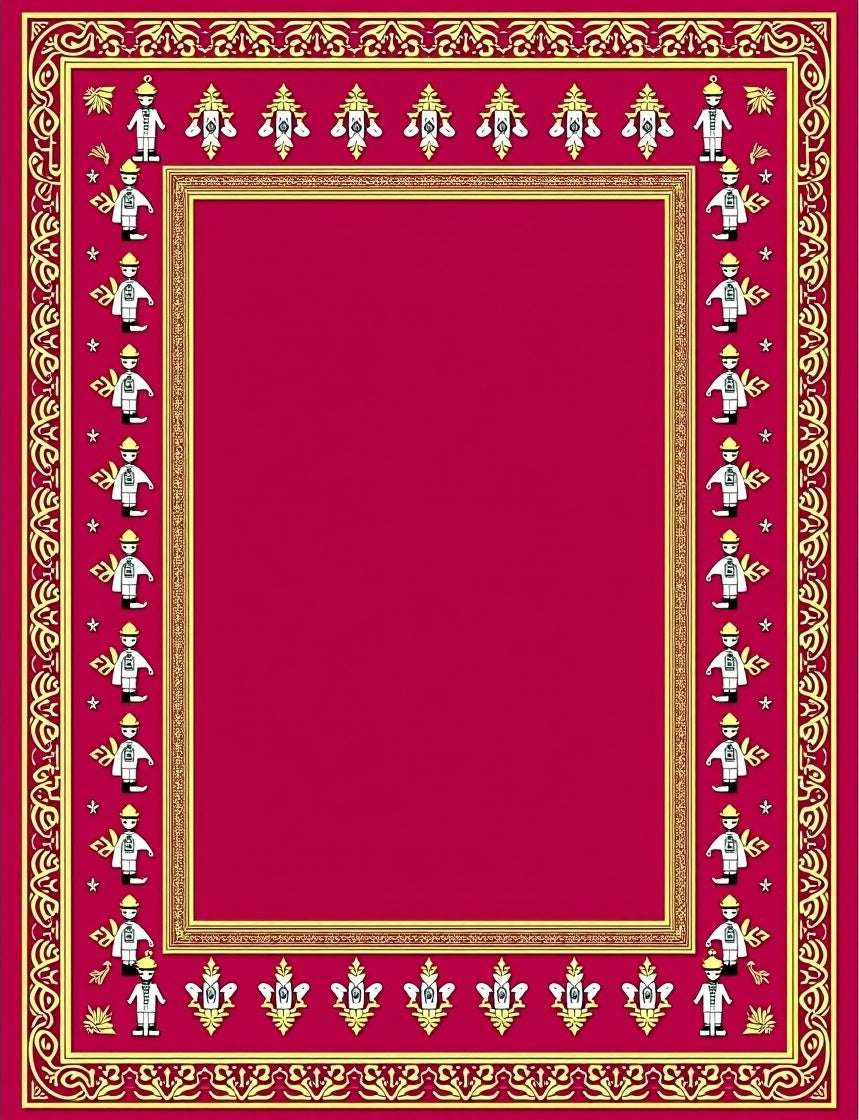 Crimson Gold Animated Figure Border Rug