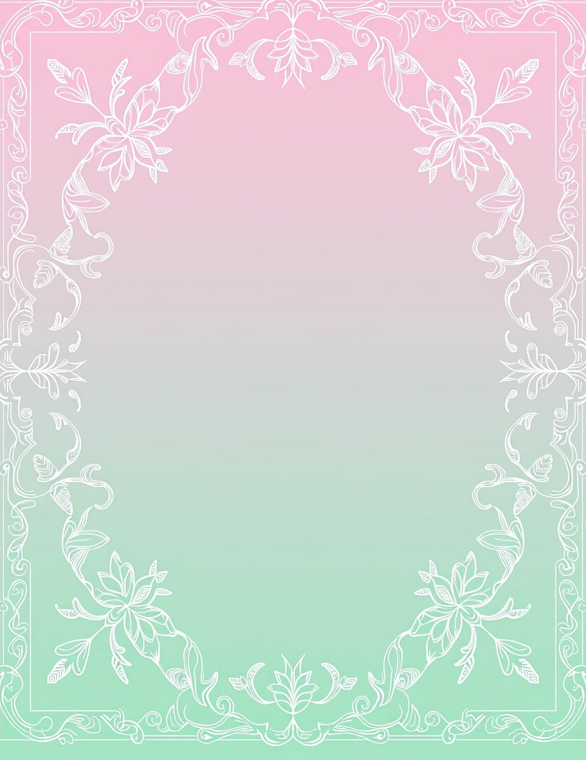 Pastel Pink Green Floral Scrollwork Border Rug