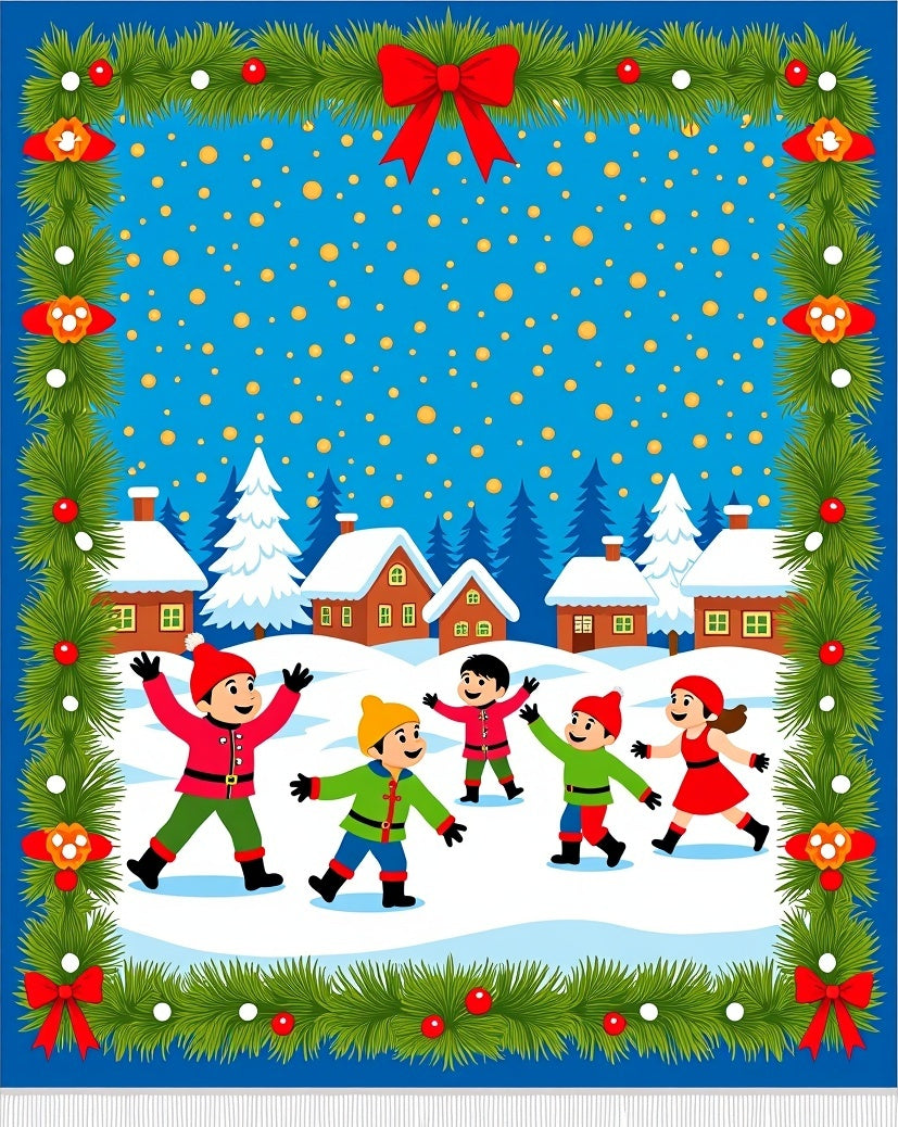 Winter Children Snow Village Garland Rug