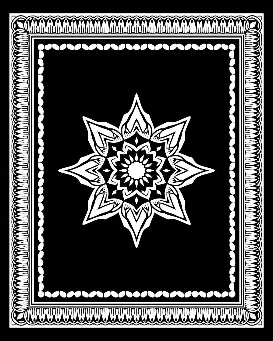 Black White Elaborate Floral Mandala Rug