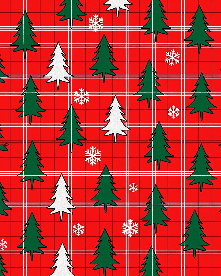 Red Tartan Christmas Tree Snowflakes Rug
