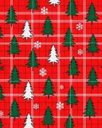 Red Tartan Christmas Tree Snowflakes Rug