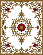 Crimson Floral Gold Vine Medallion Rug