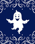 Spooky White Ghost Blue Swirl Frame Rug