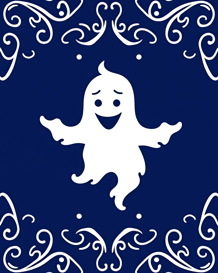 Spooky White Ghost Blue Swirl Frame Rug