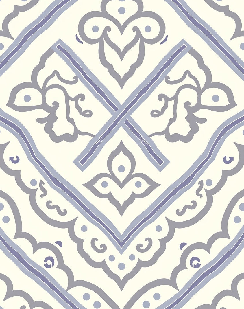 Cream Gray Purple Medallion Scroll Rug