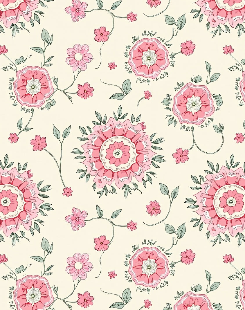 Pink Floral Garden Medallion Rug