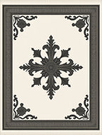 Ornate Black Cream Scroll Medallion Rug