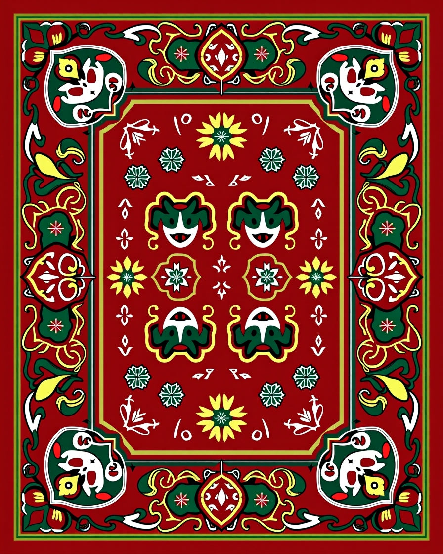 Red Green Yellow Floral Medallion Rug