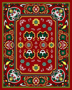 Red Green Yellow Floral Medallion Rug