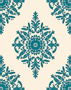 Teal Floral Medallion Damask Rug