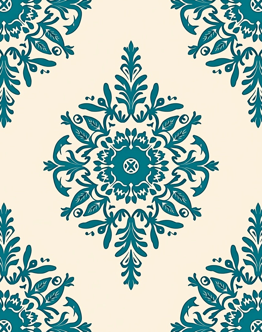 Teal Floral Medallion Damask Rug