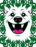 Whimsical White Feline Green Outline Rug