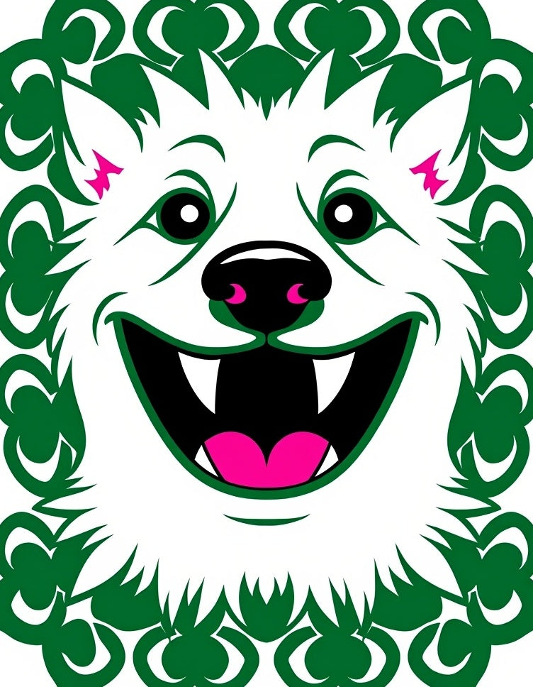 Whimsical White Feline Green Outline Rug