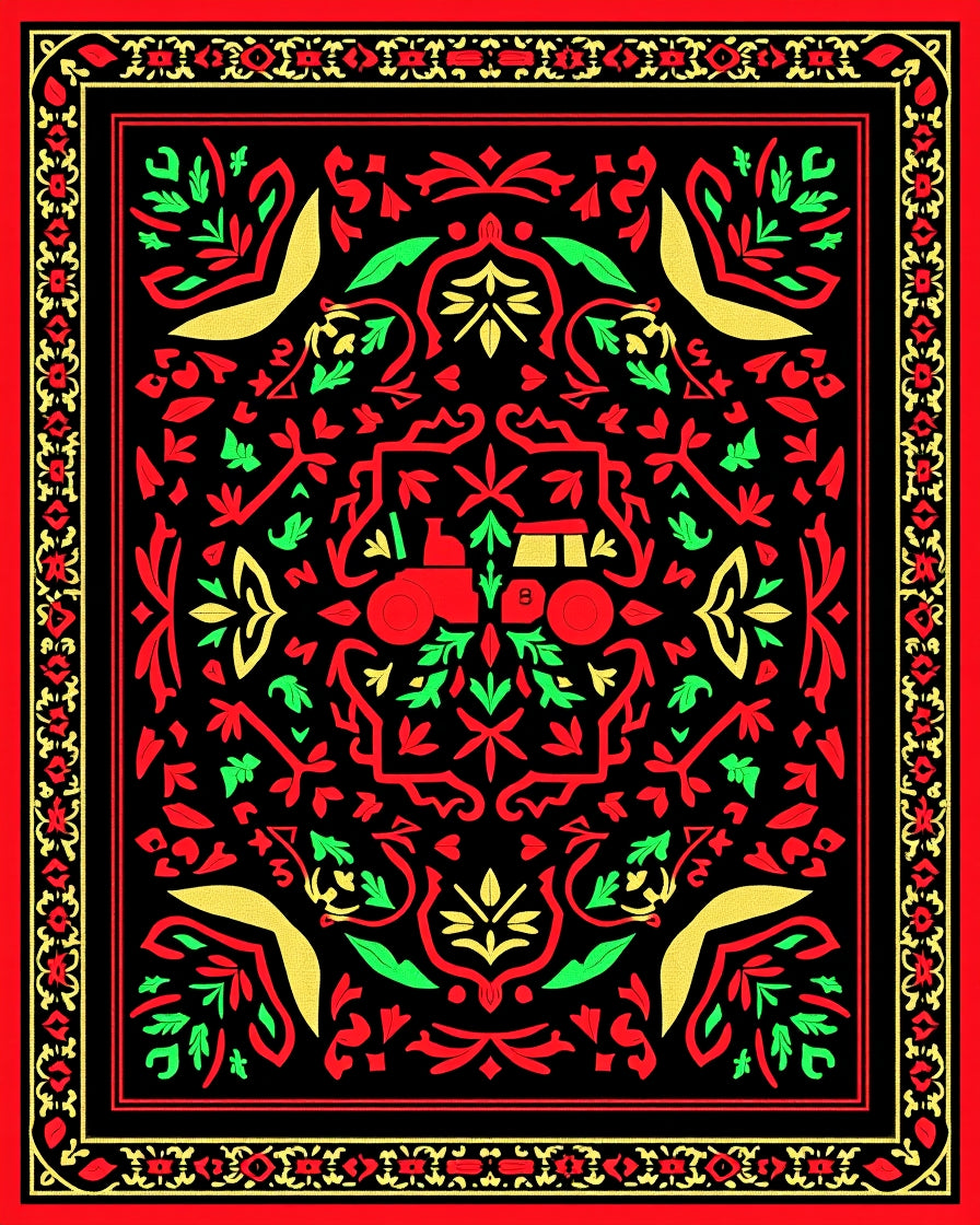 Bold Red Tractor Floral Accent Rug