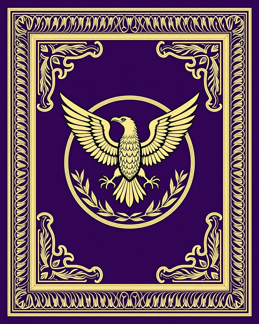 Gold Imperial Eagle Purple Scrollwork Rug