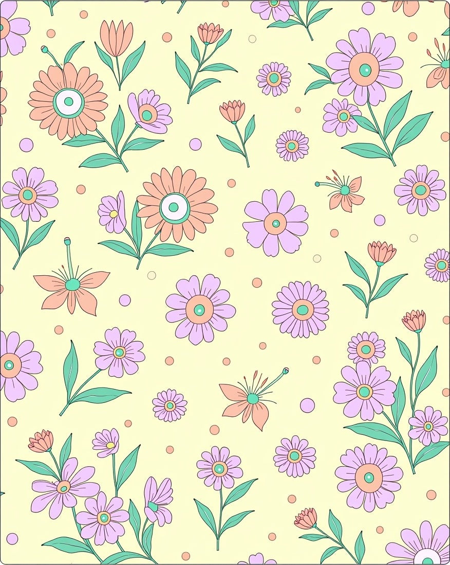 Soft Peach Mint Daisy Floral Field Rug