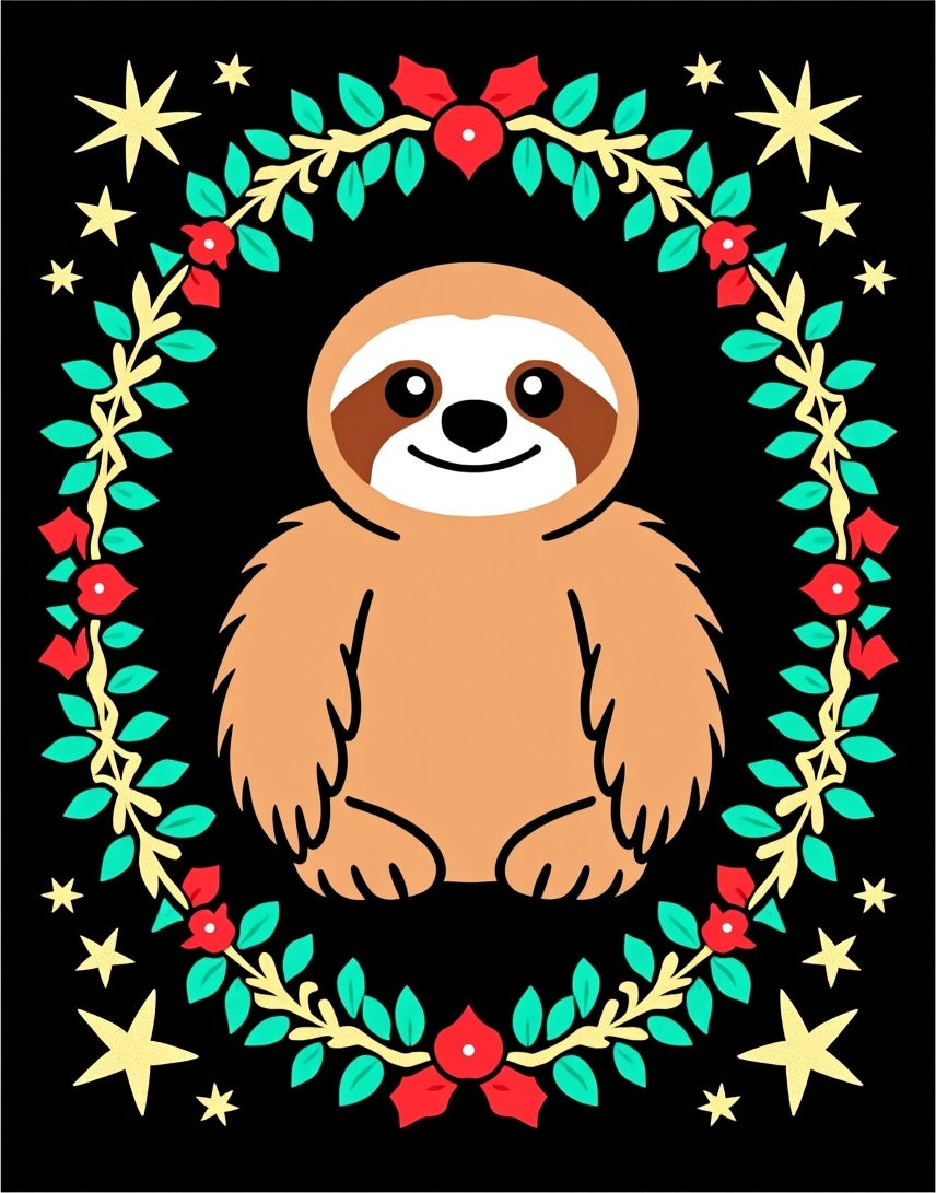 Cute Sloth Wreath Christmas Stars Rug