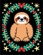Cute Sloth Wreath Christmas Stars Rug
