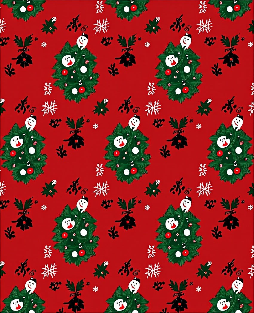 Festive Red Christmas Tree Snowman Rug