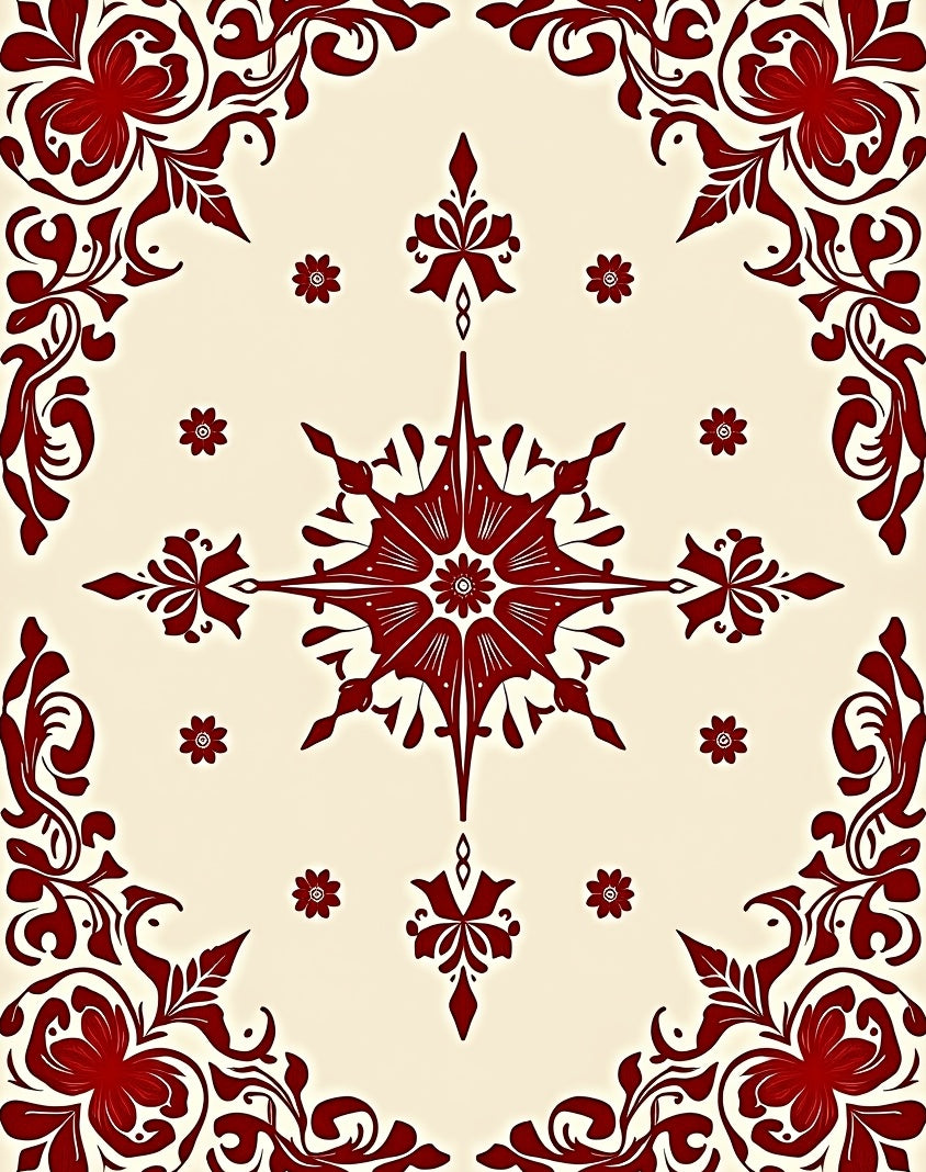 Deep Red Ornate Floral Symmetry Rug