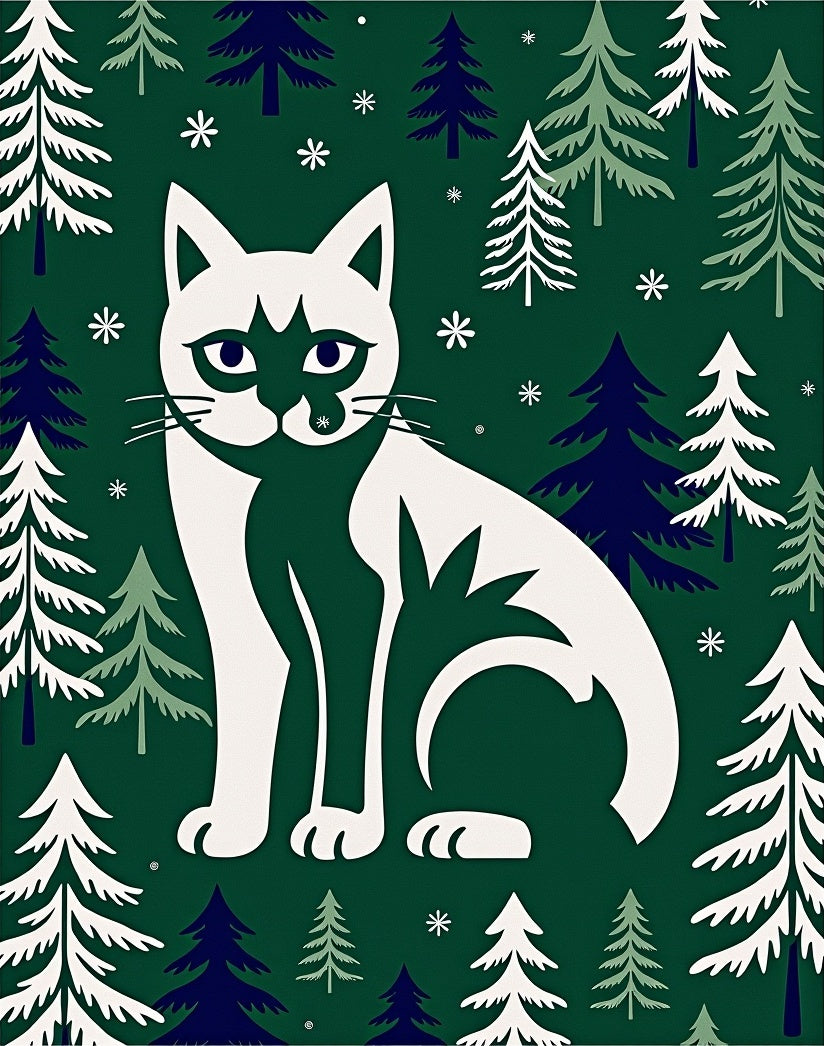 White Cat Forest Scene Rug