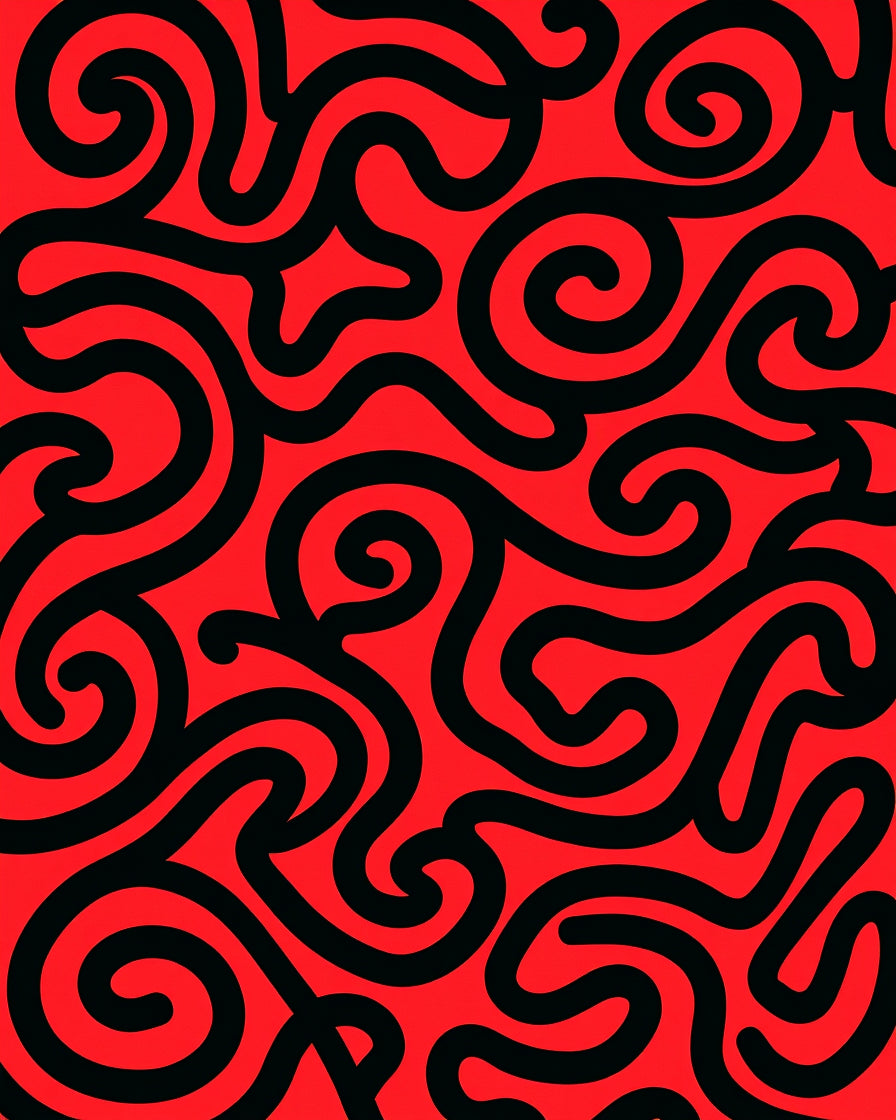 Bold Crimson Wavy Abstract Rug