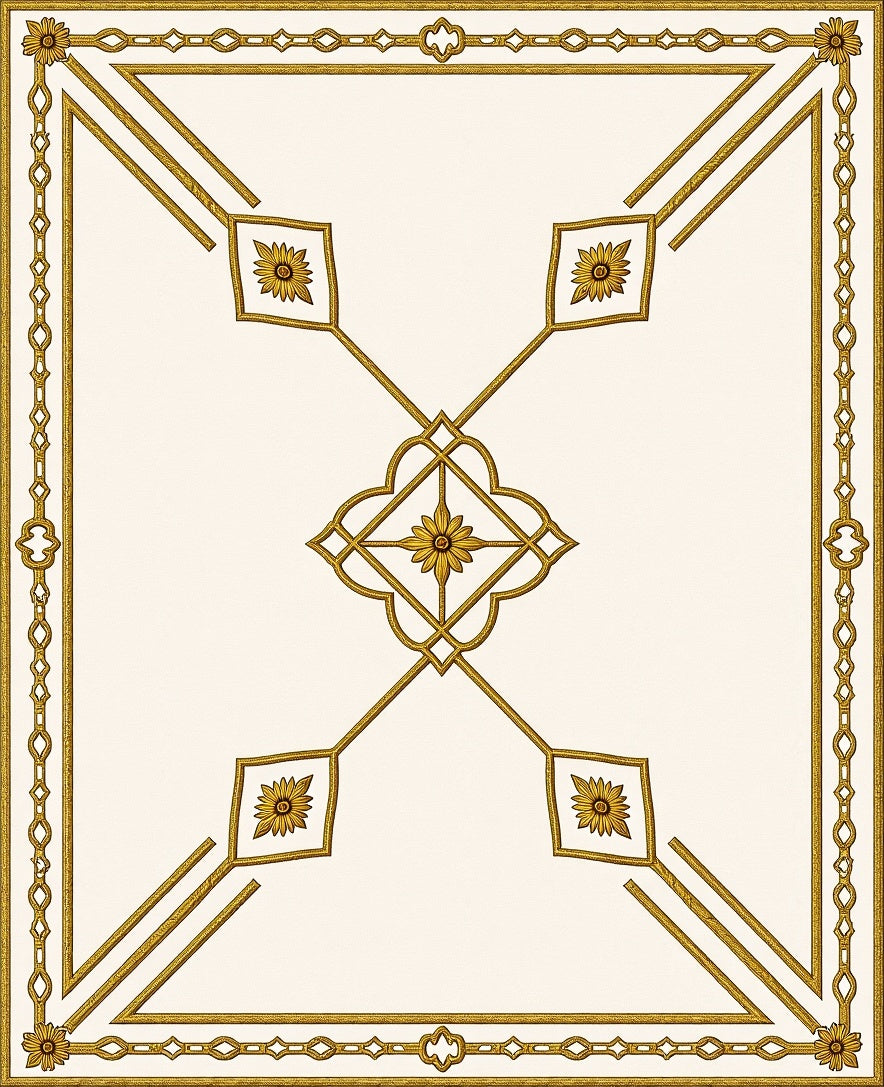 Golden Floral Quadrant Geometric Rug